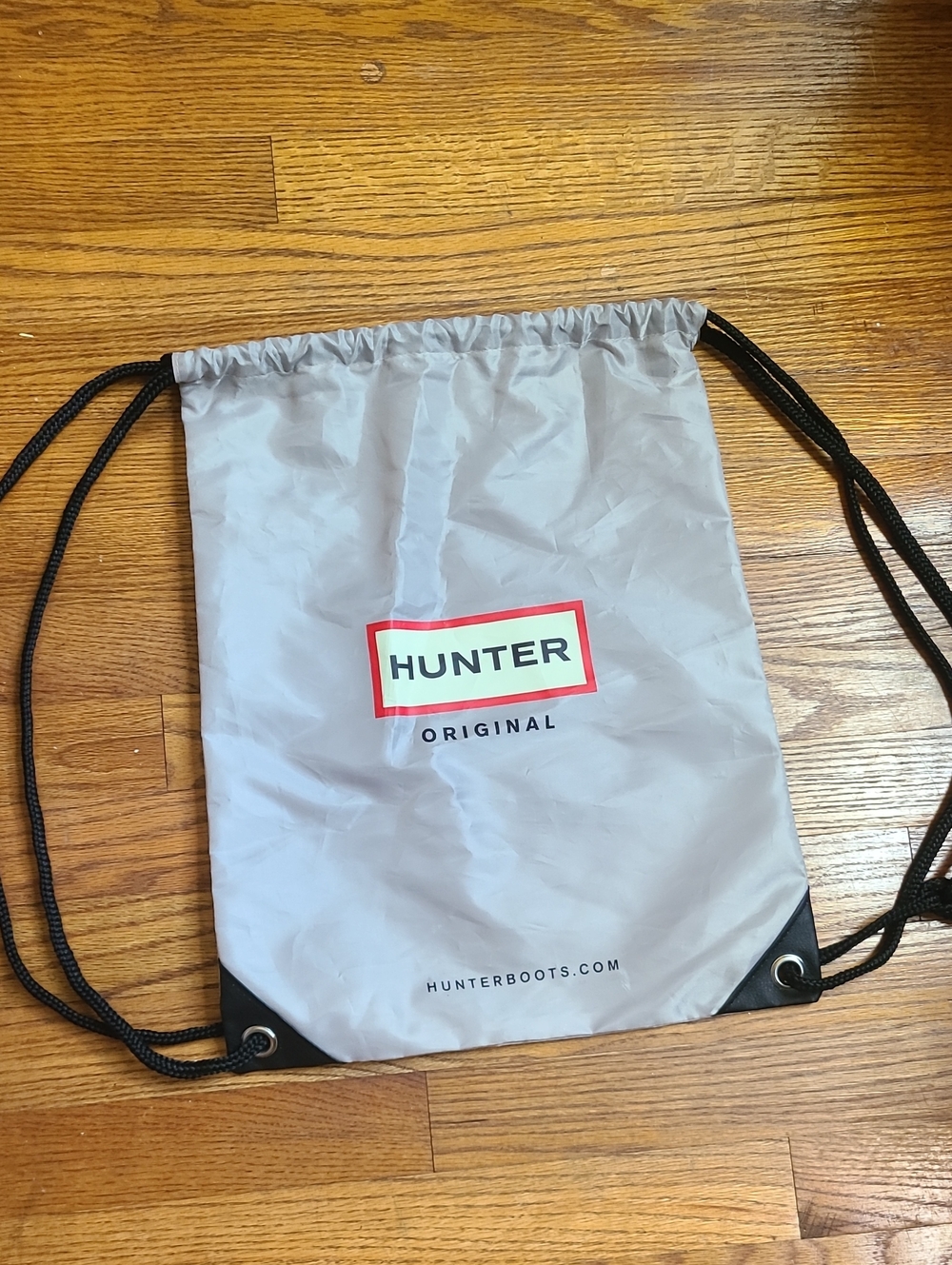 Hunter Light Gray Drawstring Backpack with Black Cords